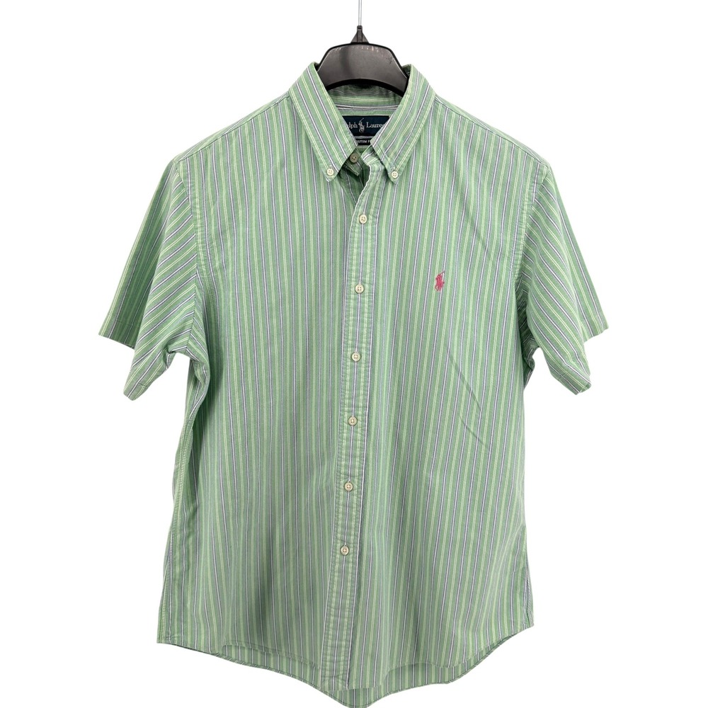 Ralph Lauren Button Down Mens Large Pre-Owned Pastel Green Striped Custom Fit - Picture 3 of 15